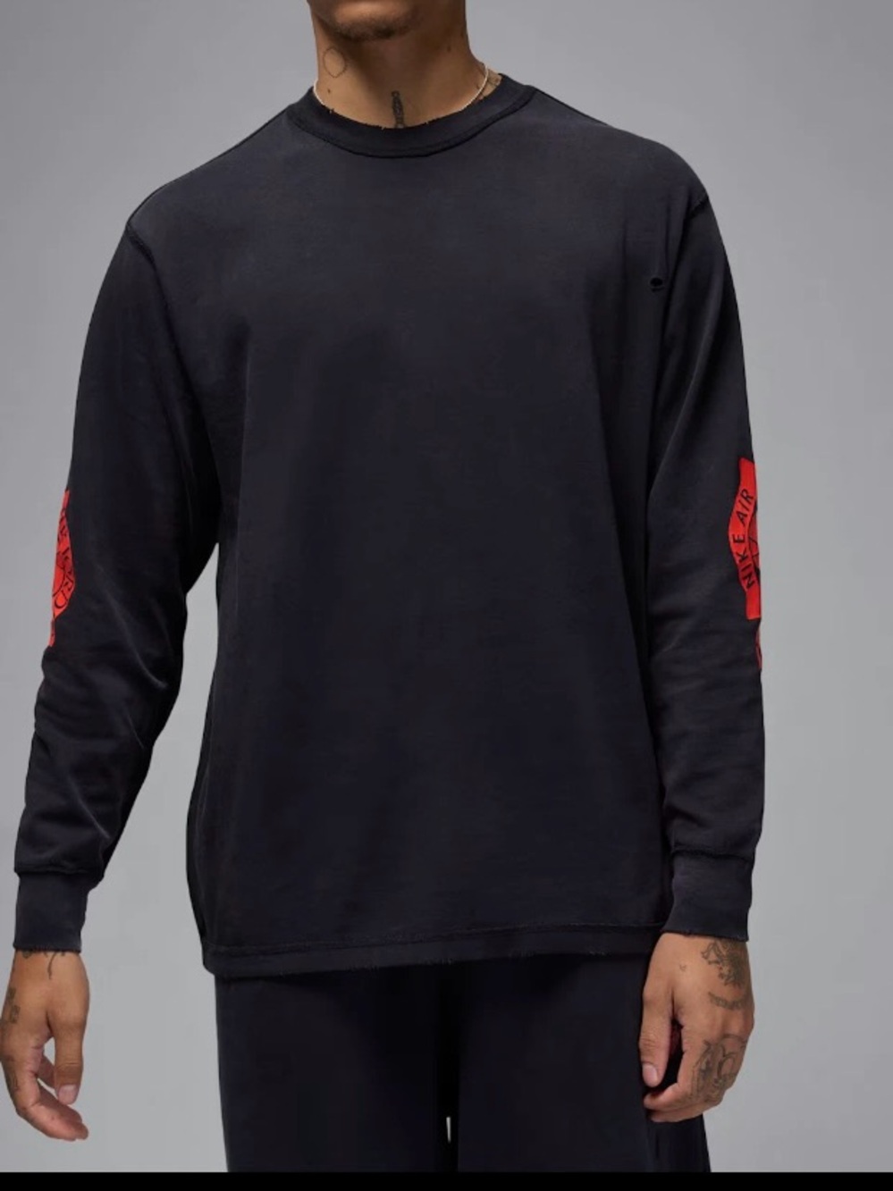 Jordan Rare Air Distressed Long Sleeve Shirt IB3134-010 Black/Red (Men’s Small)